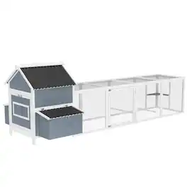 Pawhut - Extra Large Wooden Chicken Coop with 2 Nesting Box, Run Cage, Waterproof Wave Roof, for 3-5 Chickens