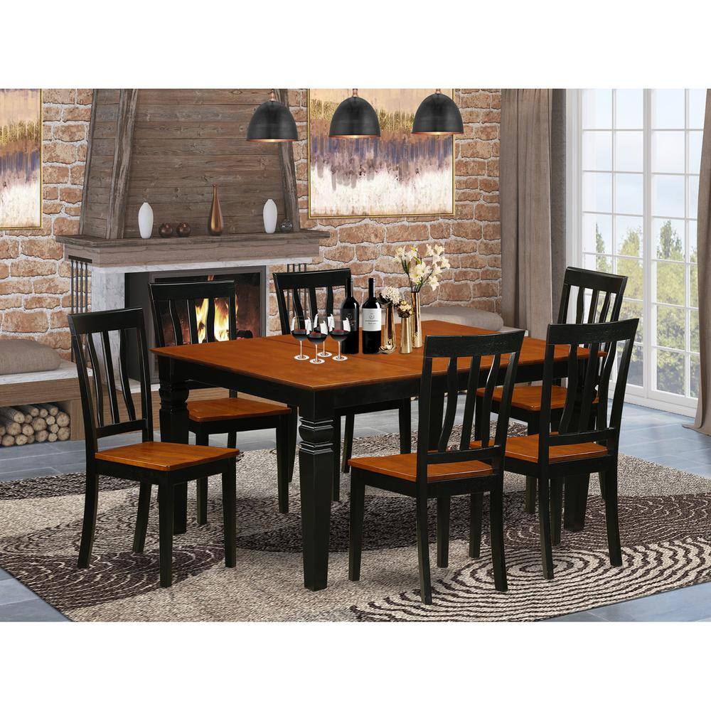 Back. East West Furniture - 7 Pc Kitchen table set with a Kitchen Table and 6 Wood Kitchen Chairs in Black - Black & Cherry.