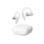 The image features a white Shokz headset and a charging station. The headset is designed to be worn around the neck and has a built-in speaker. The charging station is used to recharge the headset when it is not in use. The headset and charging station are both white in color, and they are placed next to each other in the image.