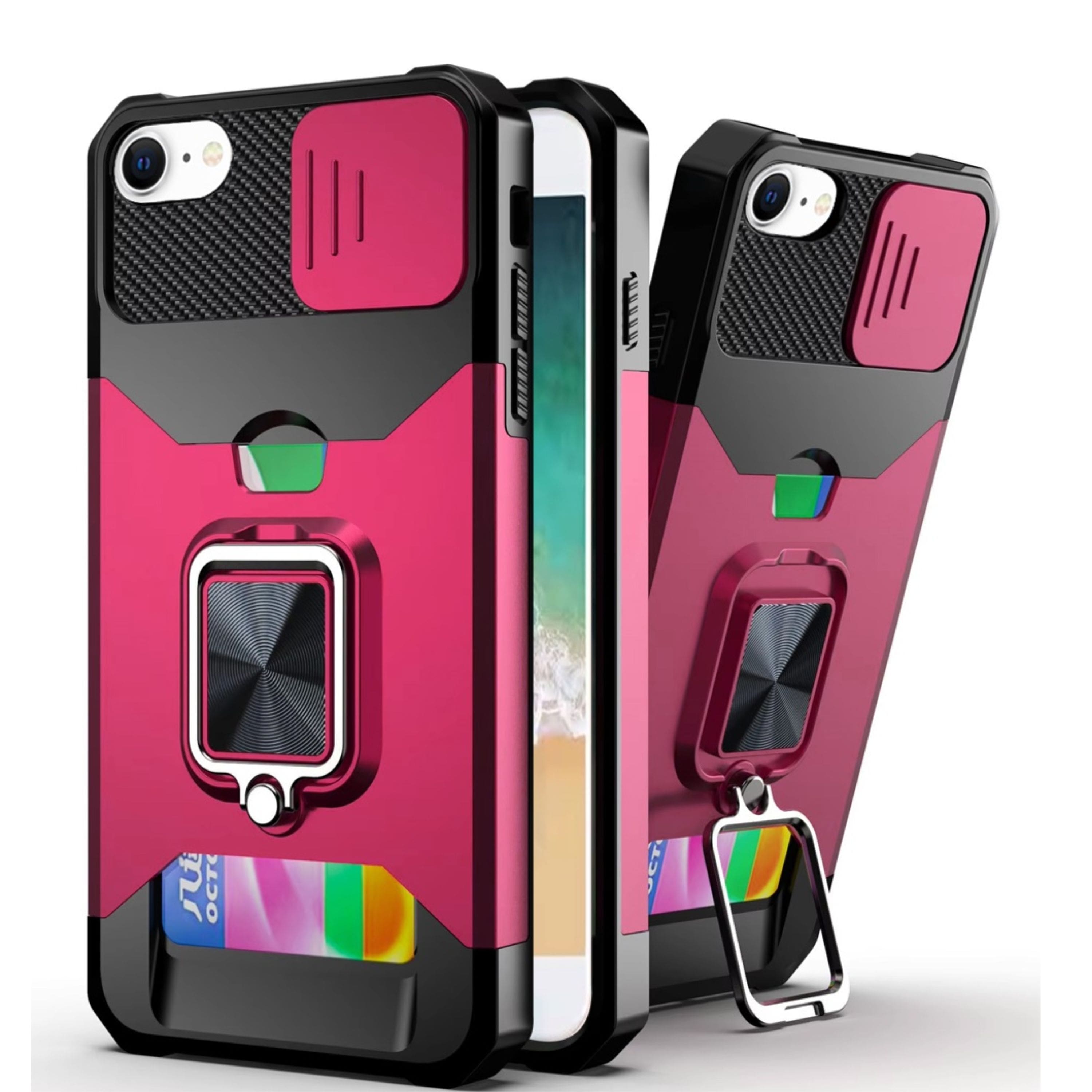 Kitcheniva - Rugged Multi-Use Card Magnetic Ring Stand Cover Phone Case With Tempered Glass For iPhone 16e/17e - Hot Pink price history on PriceWatchPro