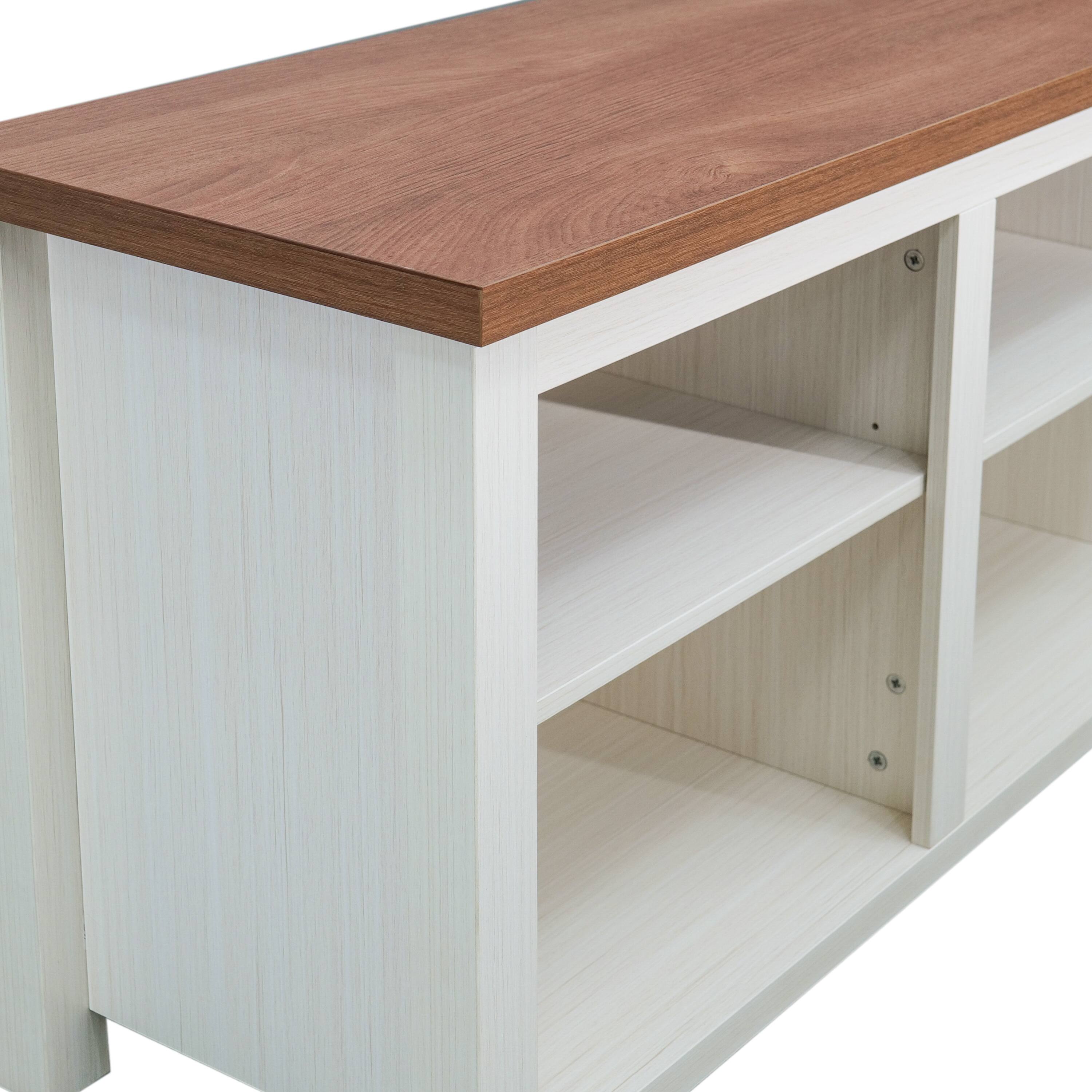 Alt View 9. Emma + Oliver - Sienna Cube Style TV Stand for up to 80" TV's - 65" Media Console with 6 Open Storage Shelves - Walnut Top/White Frame.