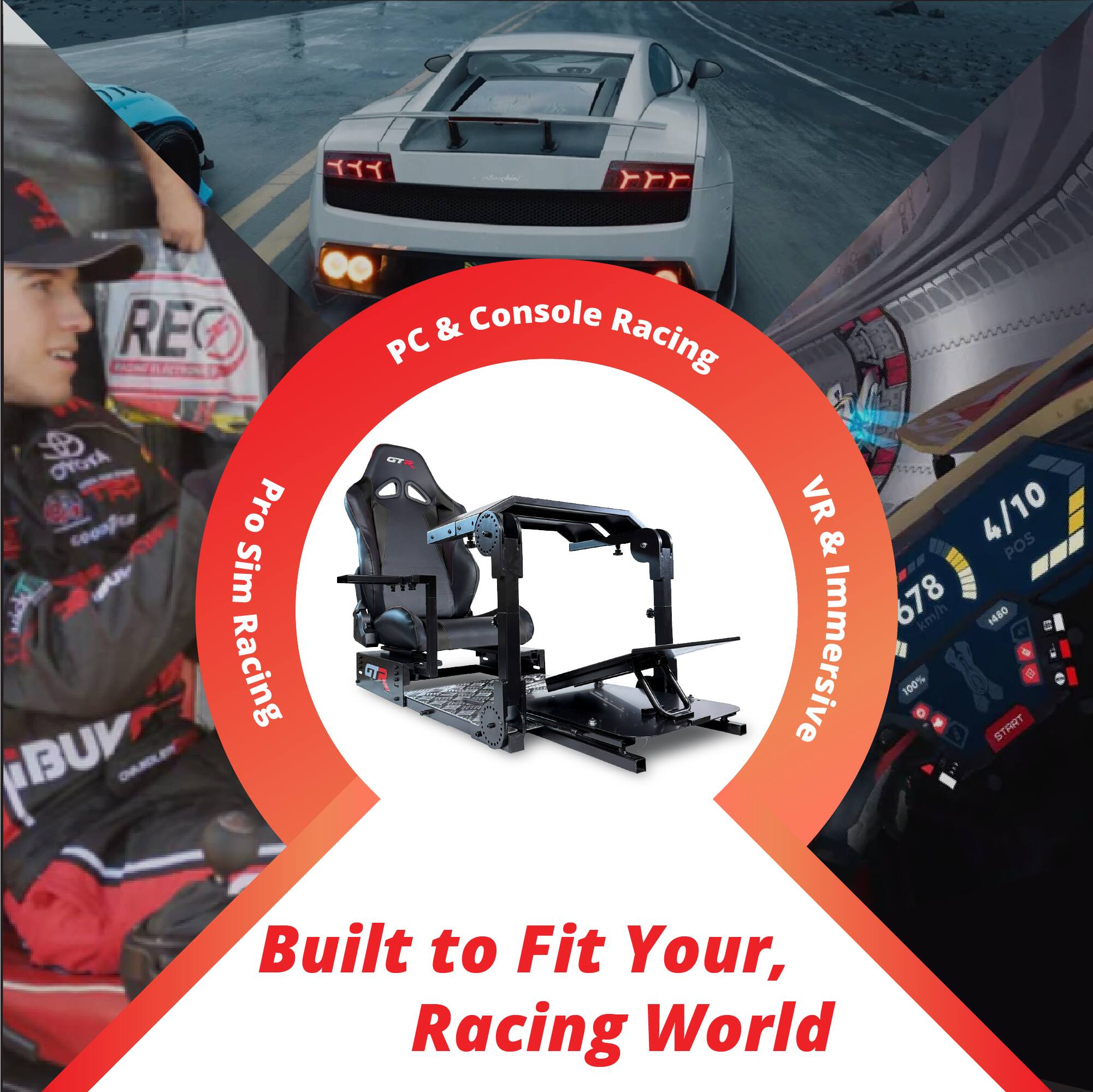 REG & AYOYO TA Pro coonfte Sim Racing BU & Console PC Racing VR 4/10 & POS 678 km/h 1480 Immersive 100% START a Built to Fit Your, Racing World

PC & Console Racing  
Pro Sim Racing  
VR & Immersive  

Built to Fit Your, Racing World
