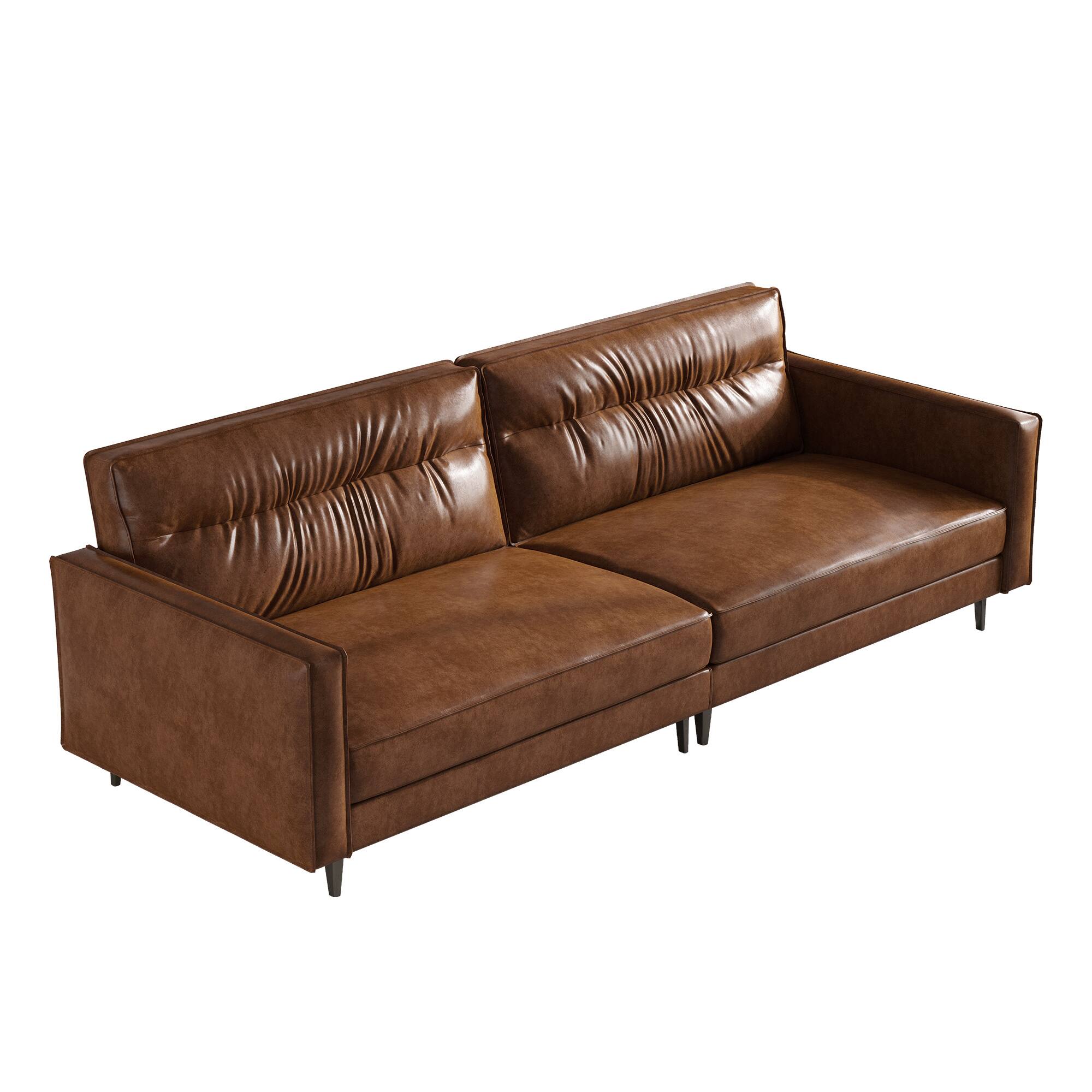 Alt View 6. luck idea - 86.61" Luxury Vintage Oil-Waxed Leather Sofa with Sturdy Frame for Living Room - Brown.
