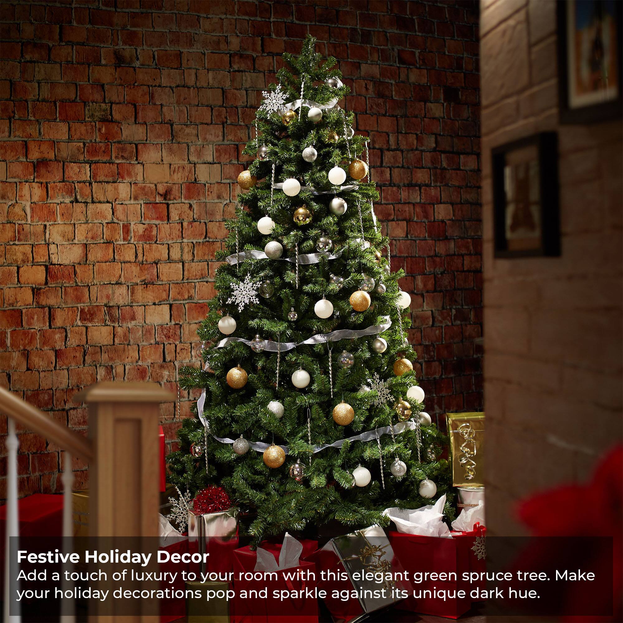 Festive Holiday Decor  
Add a touch of luxury to your room with this elegant green spruce tree. Make your holiday decorations pop and sparkle against its unique dark hue.