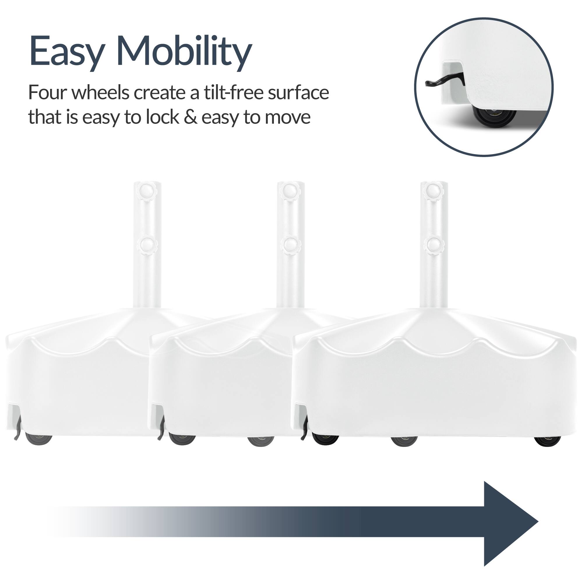 Easy Mobility

Four wheels create a tilt-free surface that is easy to lock & easy to move