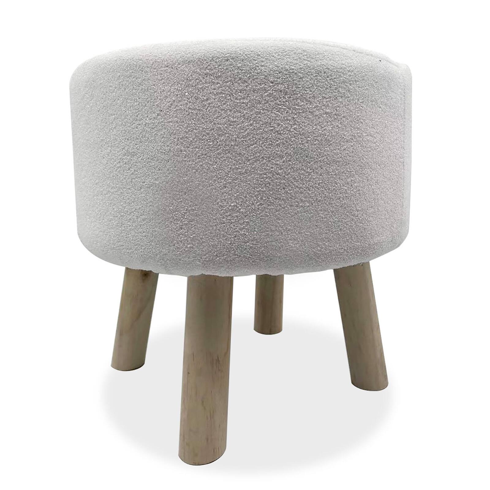 Back. Tiramisubest - Set of 2 Contemporary Footstools with Angled Wooden Legs in White/Natural - White.