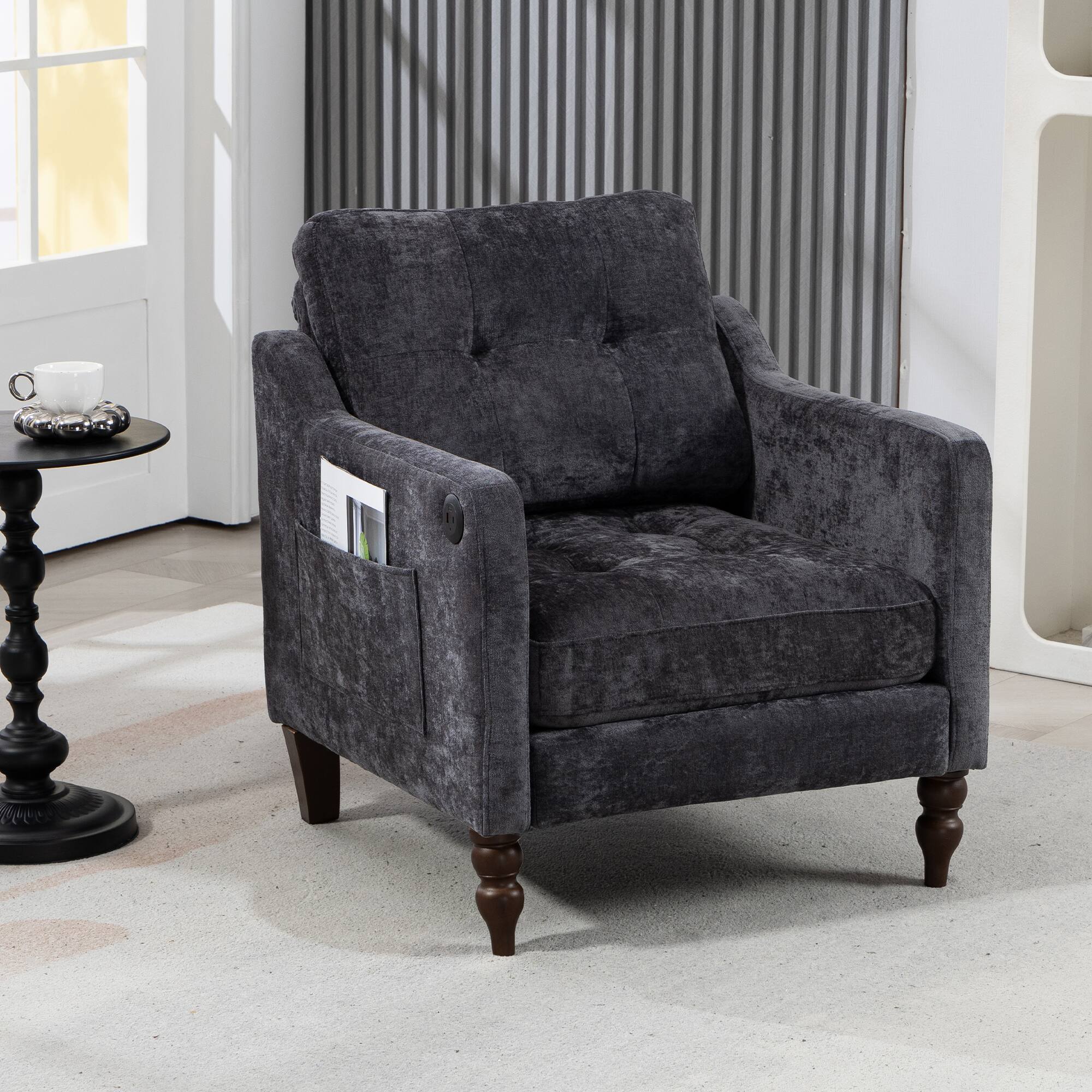 Alt View 2. APRILSOUL - Accent Comfy Chenille Chair Comfy Upholstered Arm Chair Storage for Living Room Bedroom - GREY.