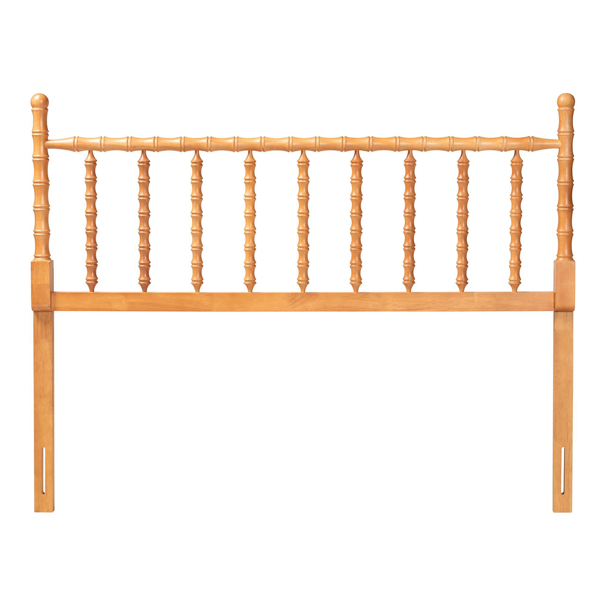 Angle. Baxton Studio - Edaline Bamboo Motif Headboard - Crafted Wood Panel with Decorative Turned Spindle Design for Boho Costal Bedroom, Full - Oak Brown.