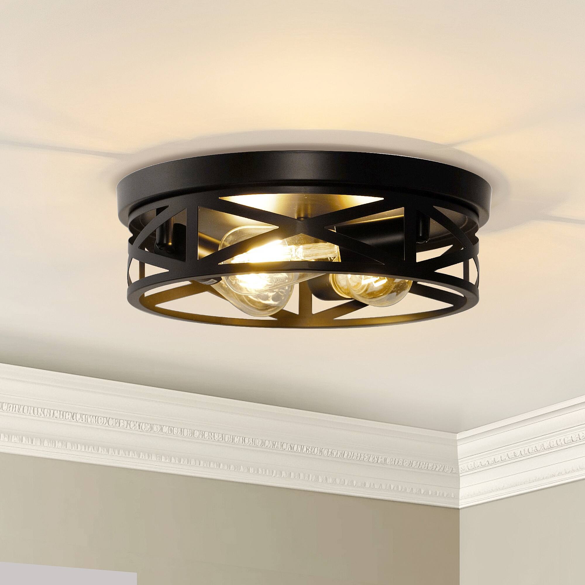 Left. Jandcase - JANDCASE 3-Light Black Flush Mount Ceiling Light, E26 Socket, Non-Integrated Bulbs, for Kitchen - Black.
