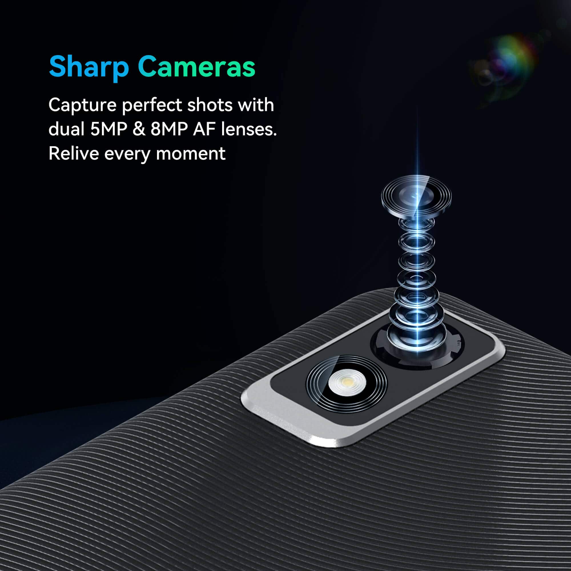 Sharp Cameras Capture perfect shots with dual 5MP & 8MP AF lenses. Relive every moment