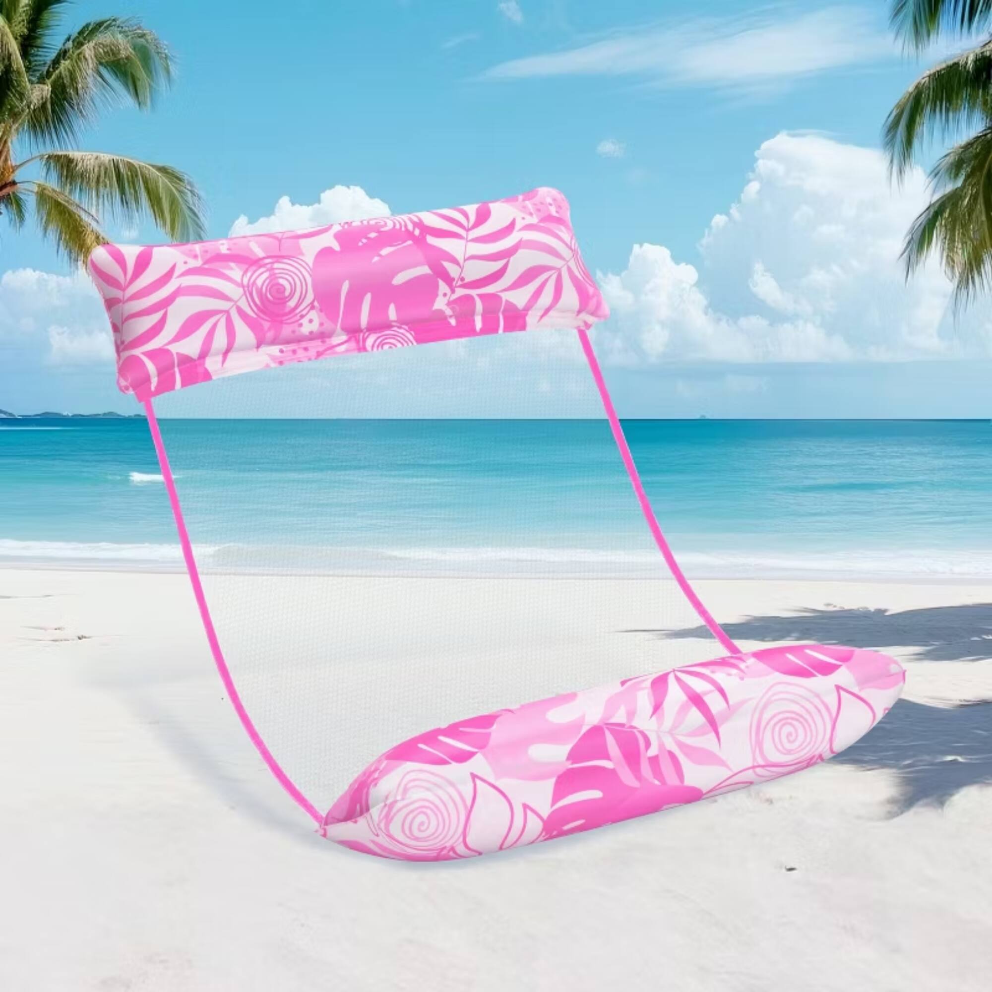 Angle. Joyfy - 4-in-1 Hammock Pool Floats Adults, Multi-Purpose Inflatable Pool Floaties Soft PVC Water Hammock Lounge Pink.