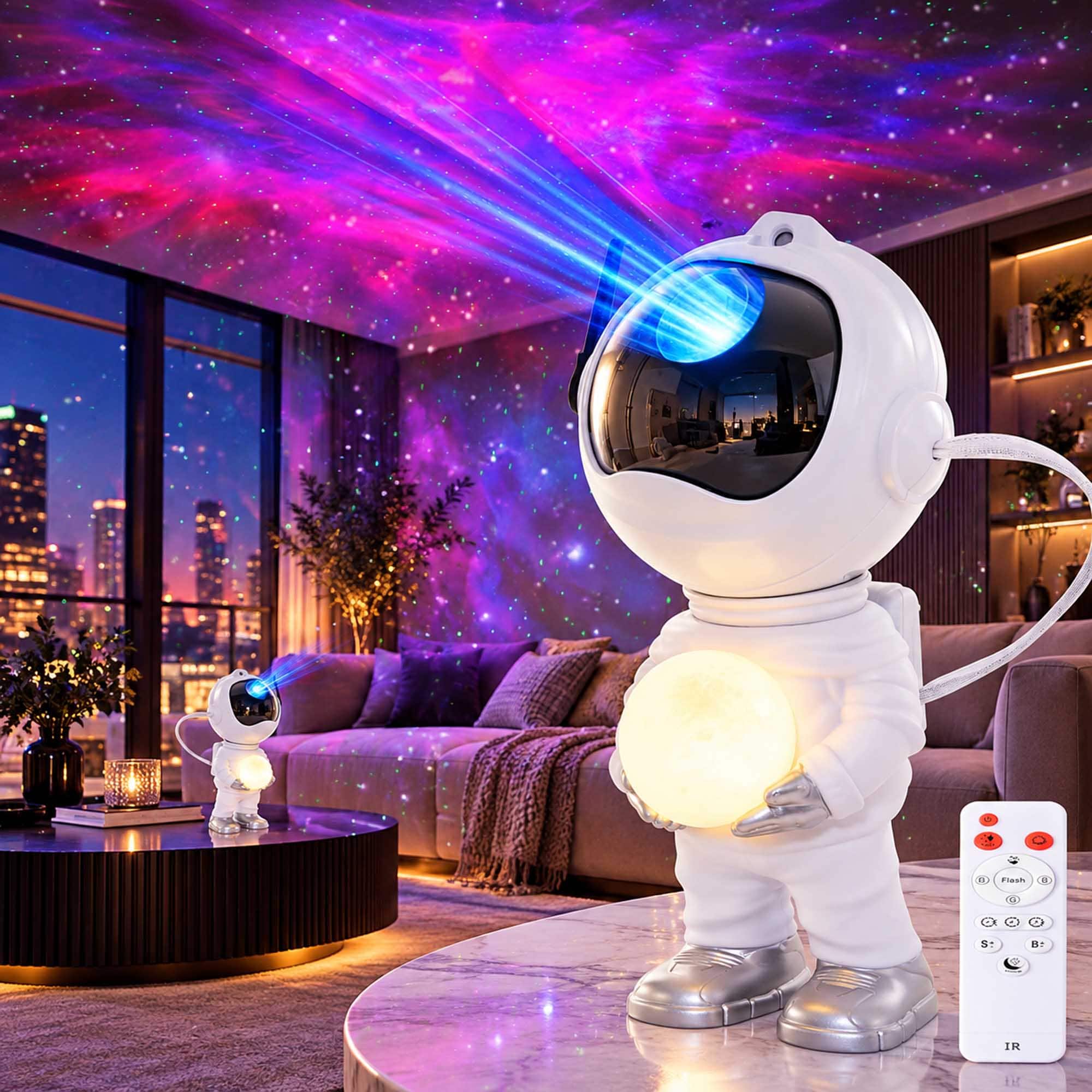 Rossetta - Astronaut Galaxy Projector with Remote Control Timer and 360° Adjustable Nebula Light for Bedroom - White - Available in various colors