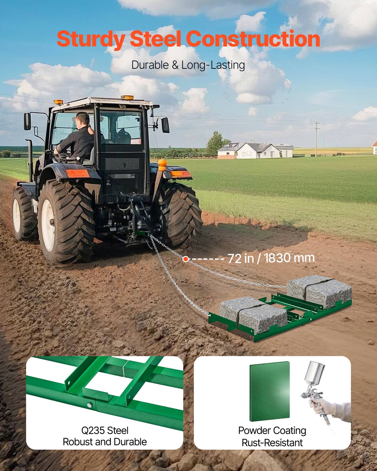 Sturdy Steel Construction, Durable & Long-Lasting, 72 in / 1830 mm, Q235 Steel, Robust and Durable, Powder Coating, Rust-Resistant