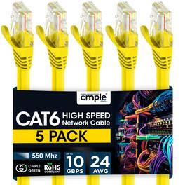 Cmple.com - Cmple – 5 Pack Cat6 Ethernet Cable 5 ft, Cat6 Internet Network Cord, Ethernet Patch Cables, LAN Wire, RJ45 - Yellow