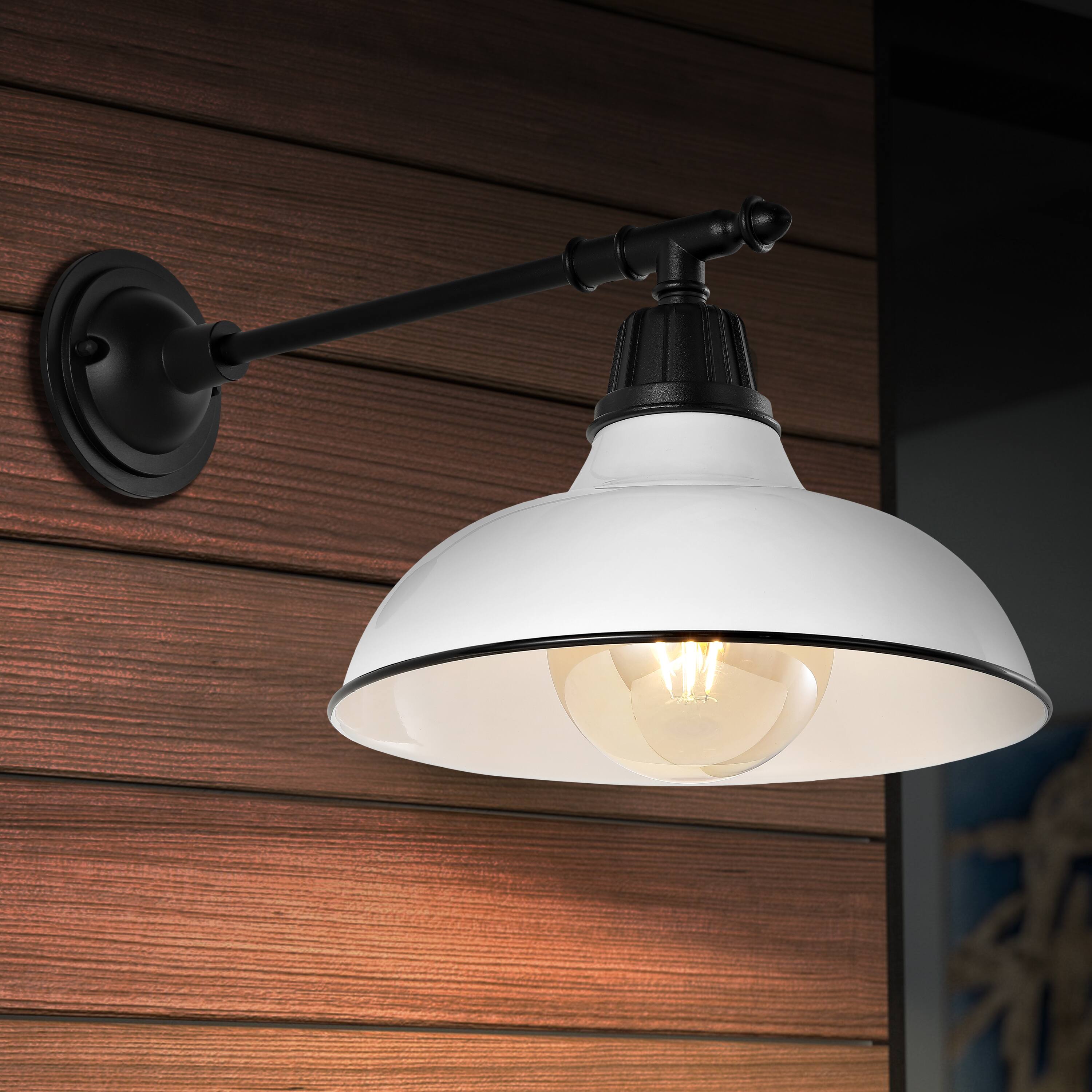 Alt View 7. Jonathan Y - Wallace 12.25" 1-Light Farmhouse Industrial Indoor/Outdoor Iron LED Victorian Arm Outdoor Sconce, White - White/Black.