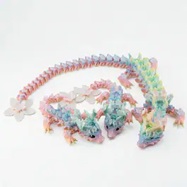 JuzToys - 3D Printed Dragon Family Set, 1 Adult Blossom Dragon 2 Baby Dragons Articulated Fantasy Figurines by PowerTRC - Multicolored