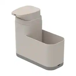 OU - 19 oz Plastic Soap Dispenser with Extended Sponge Holder & Drip Tray Kitchen Sink Organizer - Beige