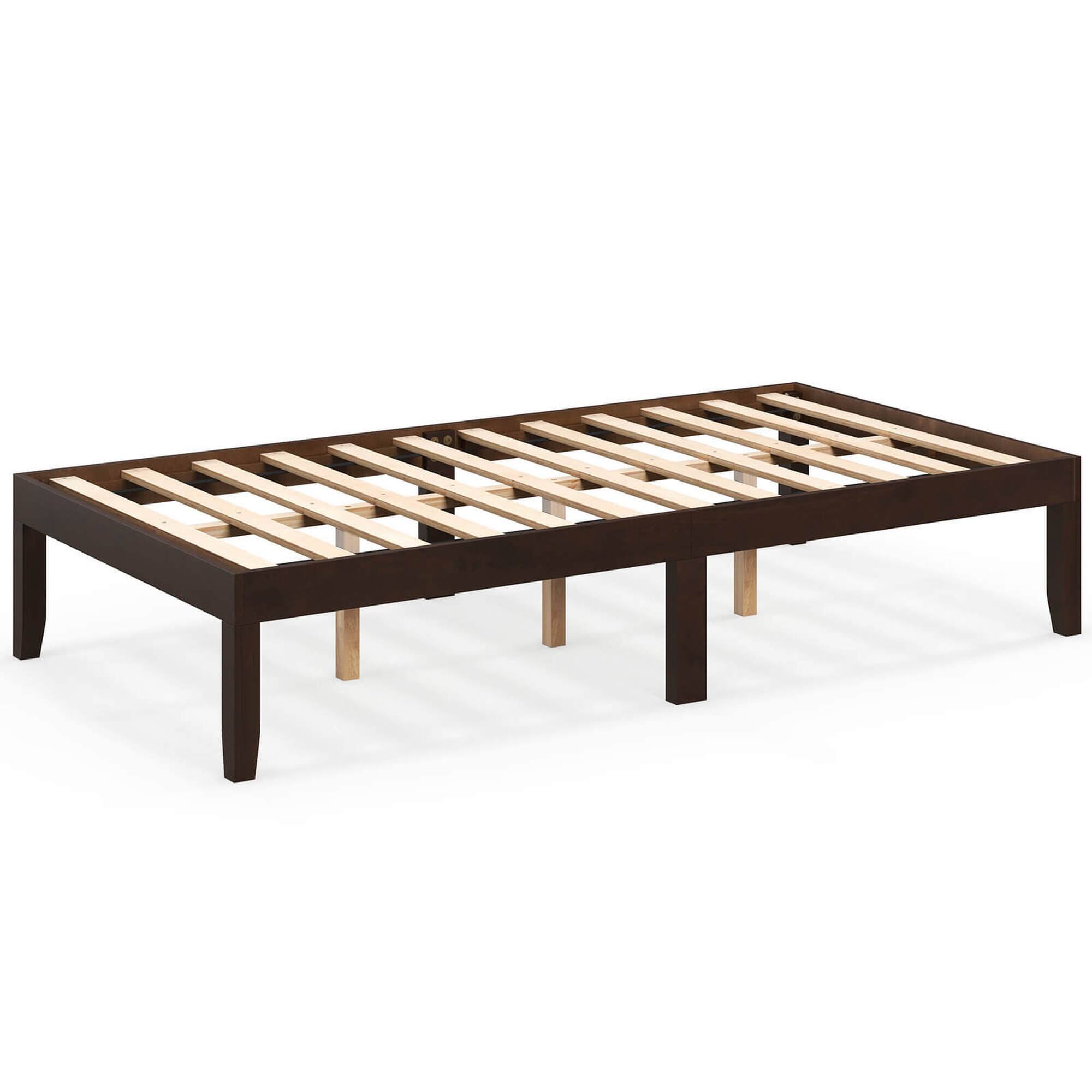 Angle. Costway - Twin Size Wooden Platform Bed Frame 14" with Rubber Wood Legs Under-bed Storage - Brown.