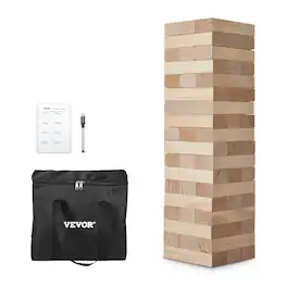 VEVOR - Tumbling Timber Toy, 54 Blocks Large Tumble Tower Blocks Game, Pine Wood Tumbling Tower Game with Carry Bag - Raw wood color