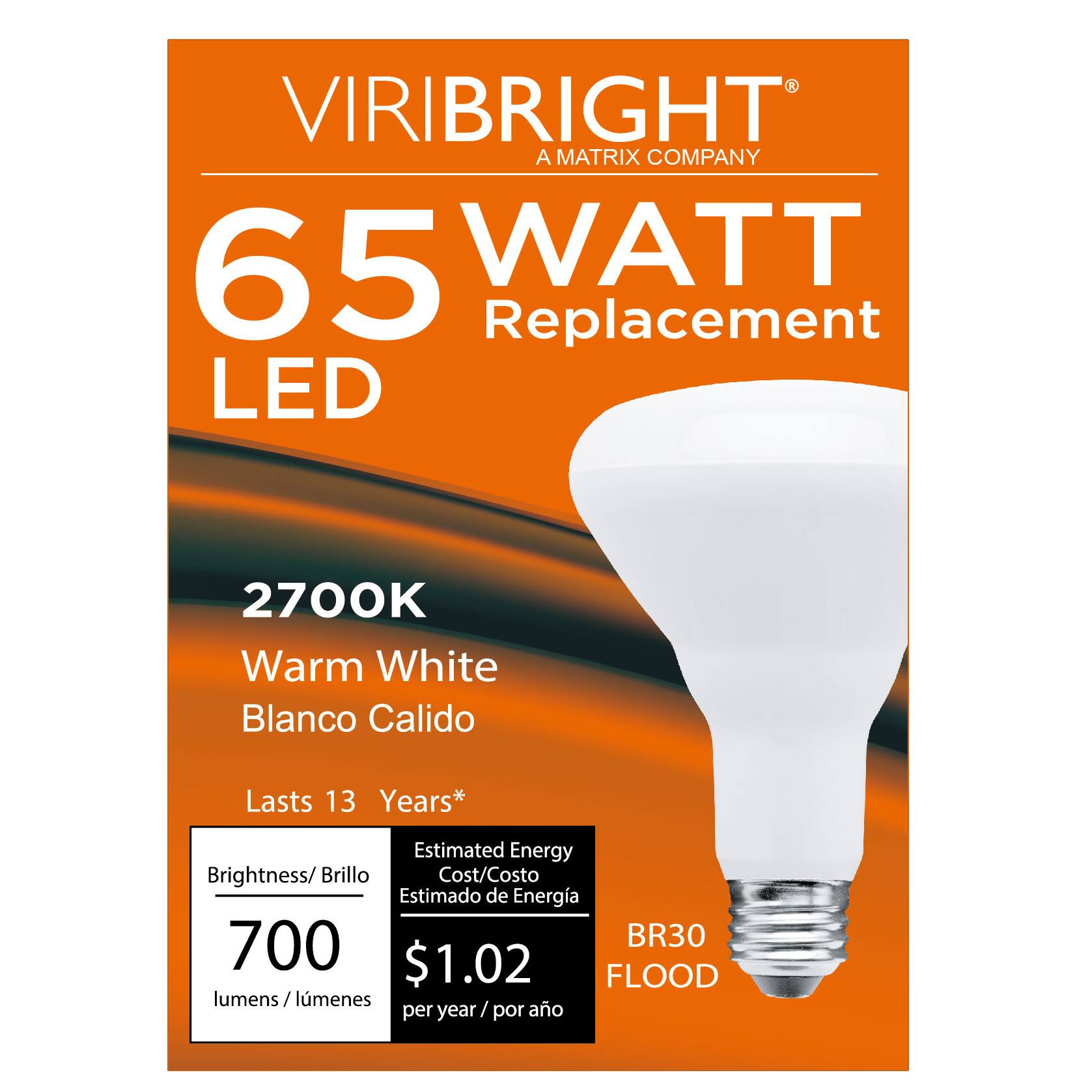 VIRIBRIGHT - BR30 LED Bulb, 700 Lumens, CEC T20, 90+ CRI, 2700K - Warm White