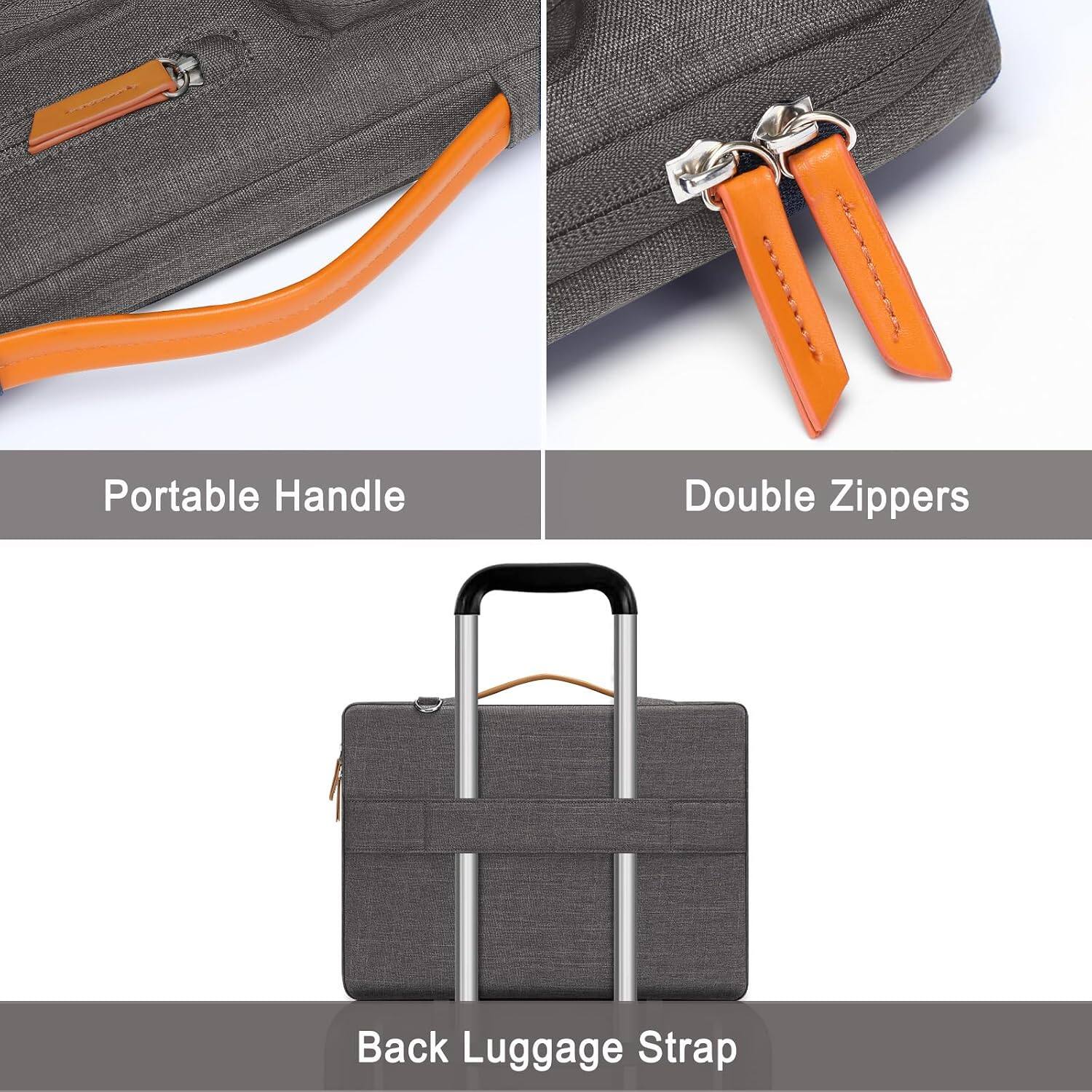 Portable Handle  
Double Zippers  
Back Luggage Strap