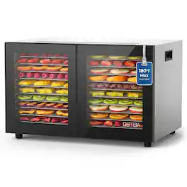 OSTBA - Dual Zone Food Dehydrator, 20 Stainless Steel Trays, 180℉ Adjustable Temp, 48H Digital Timer for Jerky, Meat, Fruit - Sliver, Black