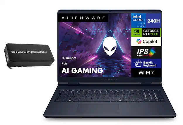 ALIENWARE
16 Aurora
For AI GAMING
intel CORE i7 240H
GEFORCE RTX 5060
Copilot
IPS SuperCLEAR
Backlit Keyboard
Wi-Fi 7
USB-C Universal DV4K Docking Station
Targus