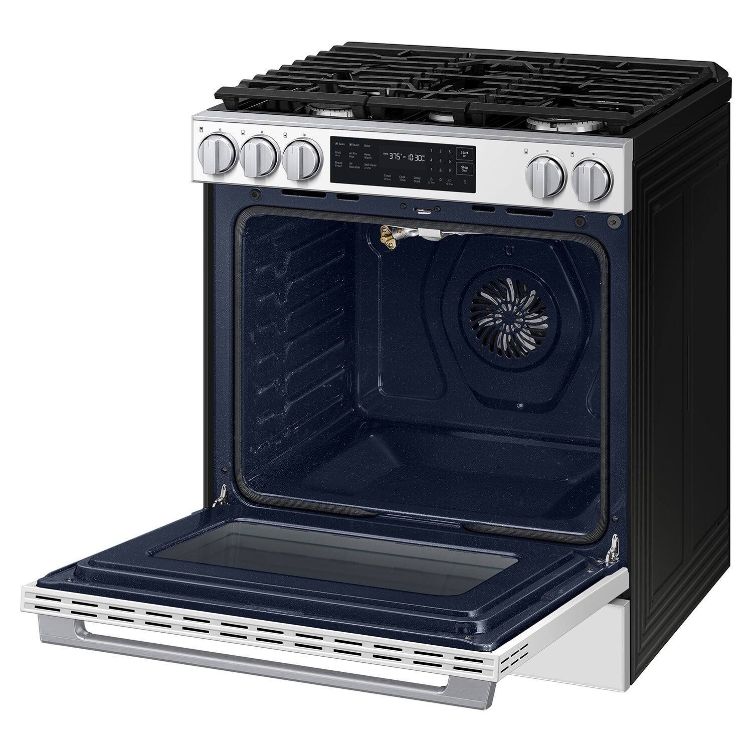 Alt View 23. Samsung - 6.0 cu. ft. Bespoke Smart Slide-In Gas Range with No Preheat Air Fry Max and True Convection - White Glass.