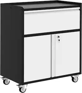 Acekool - Heavy Duty Metal Storage Cabinet, Adjustable Shelf, Lock, and 4 Wheels