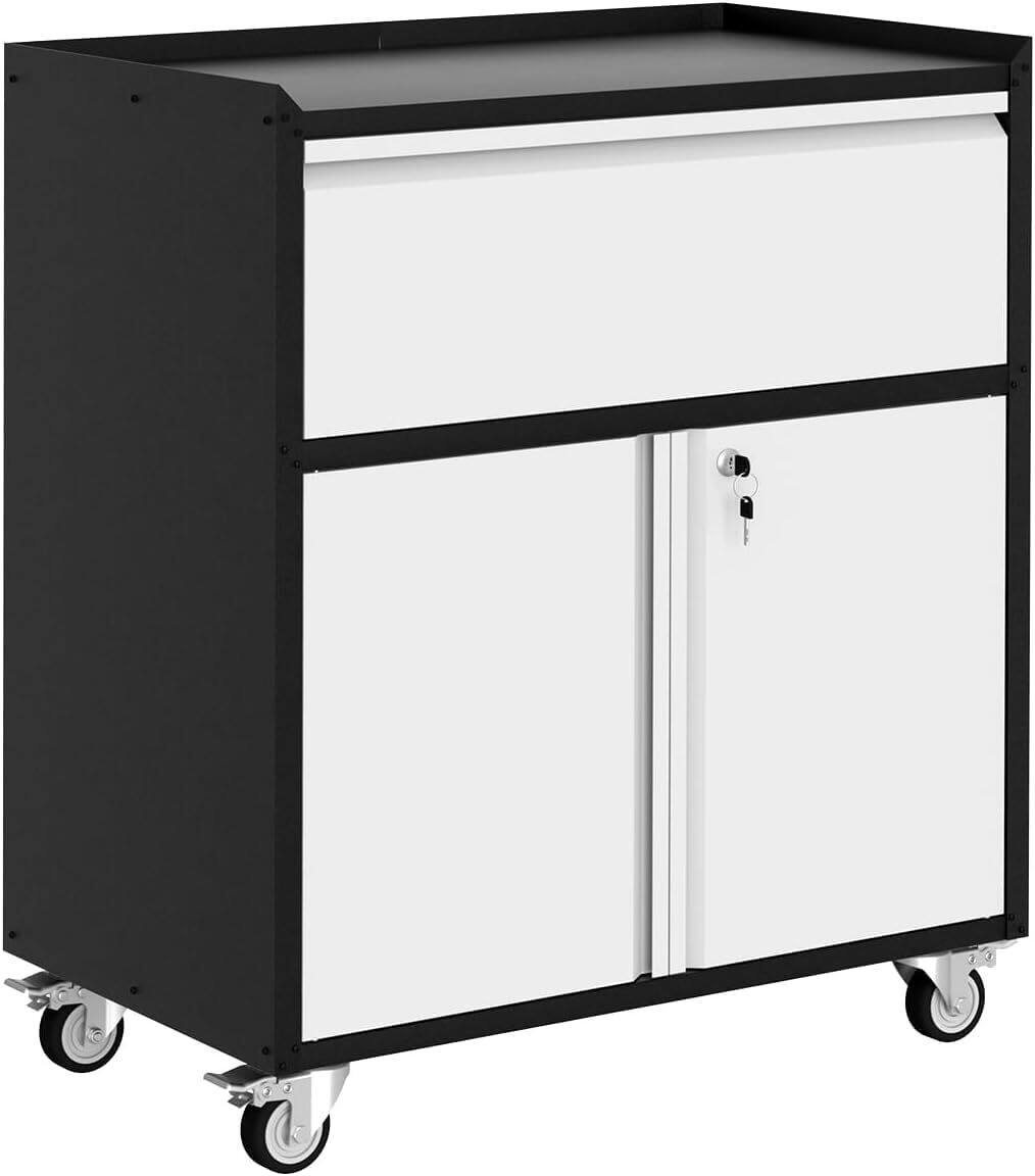 Front. Acekool - Heavy Duty Metal Storage Cabinet, Adjustable Shelf, Lock, and 4 Wheels.
