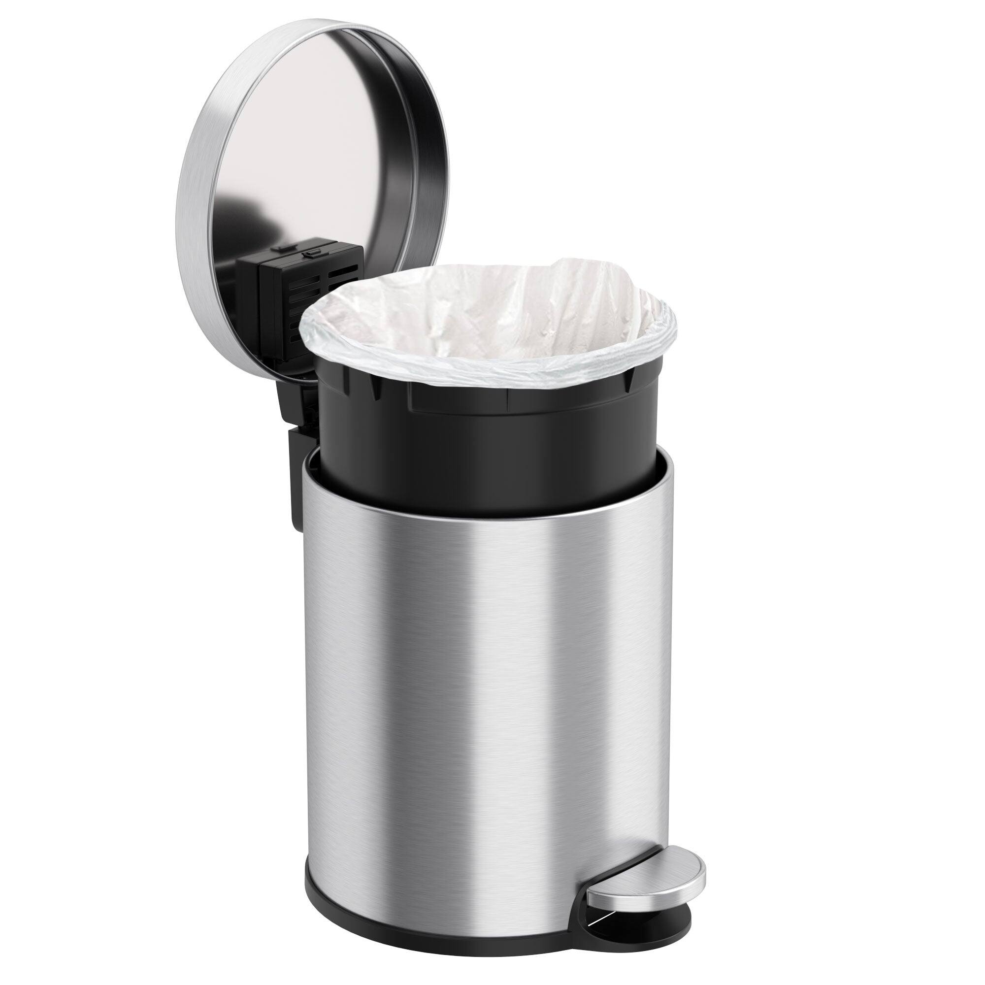 Back. iTouchless - 1.3 Gallon SoftStep Round Stainless Steel Step Bathroom Trash Can with AbsorbX Odor Filter - Silver.