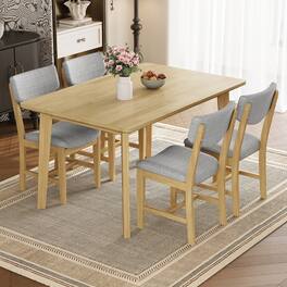 Loheer - 5 Piece Dining Set, Wood Dining Set for 4 with Upholstered Chairs - Natural