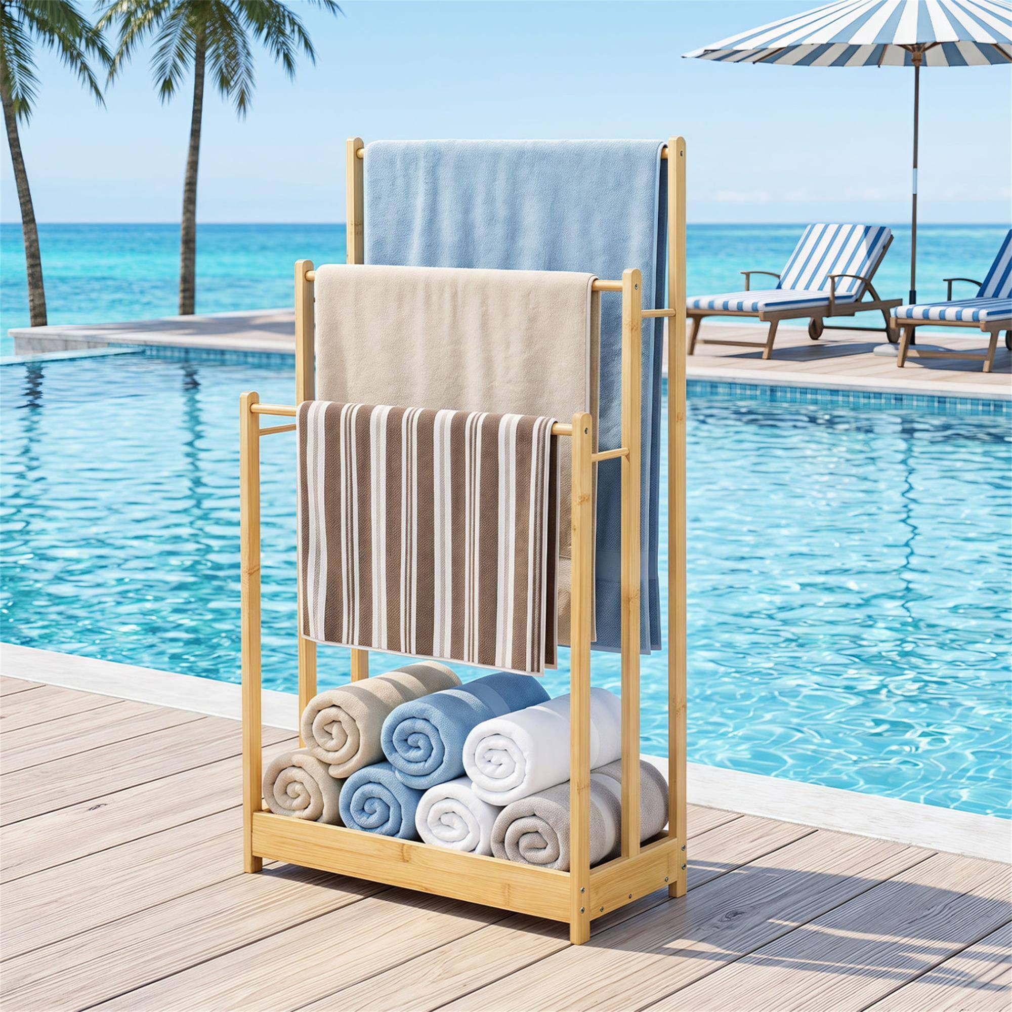 Alt View 1. Boyel Living - Natural 3 Tier Freestanding Bamboo Towel Rack with Storage Shelf - Natural.