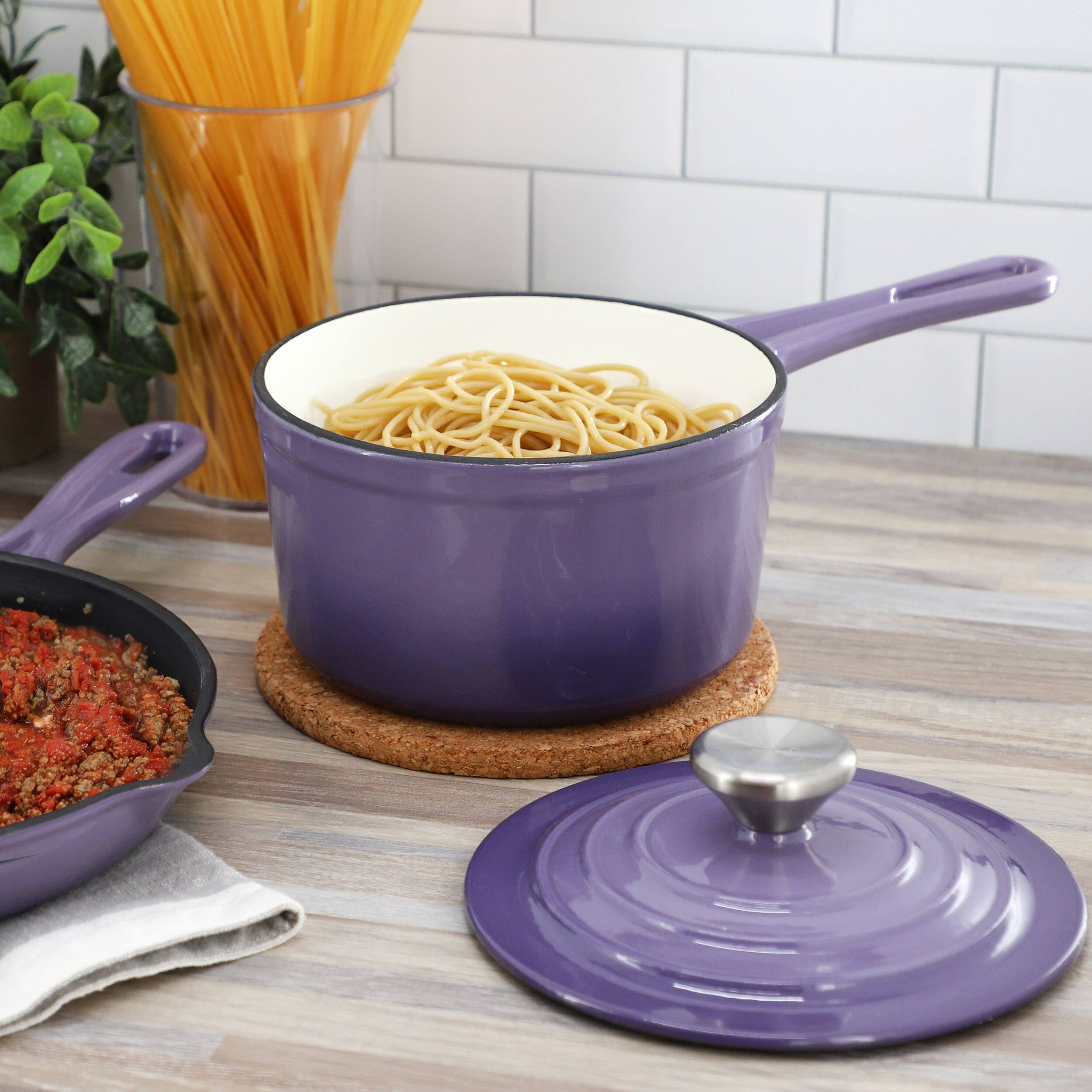 Alt View 6. Mega Chef - MegaChef 2 Quart Enameled Cast Iron Sauce Pan in Gradient Purple - Purple.