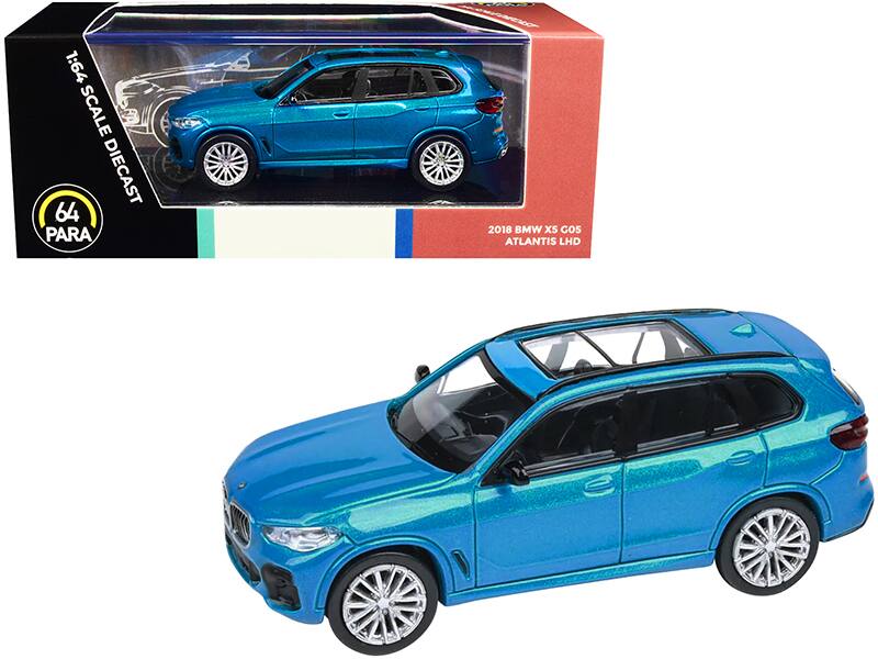 2018 BMW X5 G05 with Sunroof Atlantis Metallic 1/64 Diecast Model Car by Paragon Models - Blue