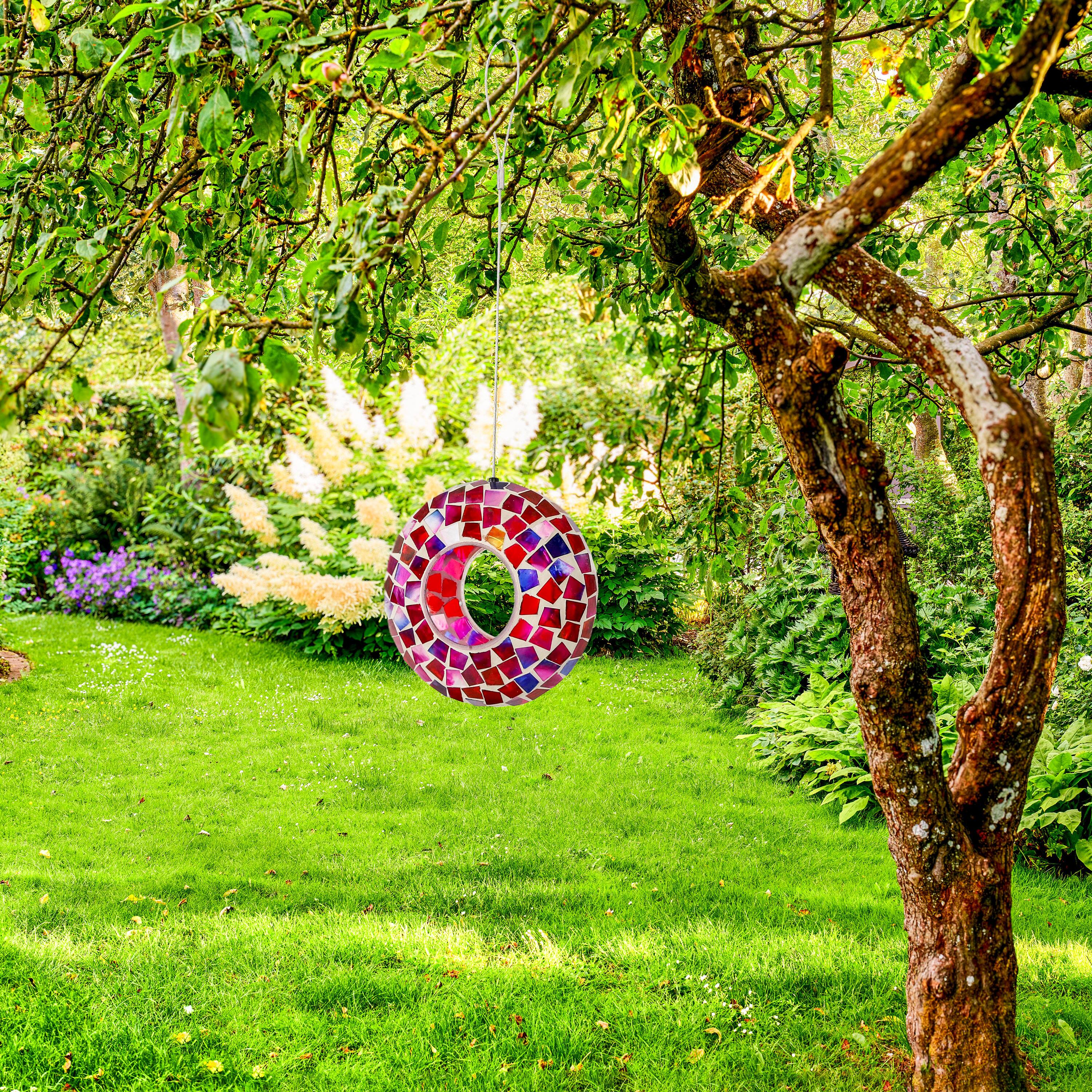 Alt View 10. Sunnydaze - Glass Fly-Through Hanging Bird Feeder - 6 in - Crimson Mosaic.