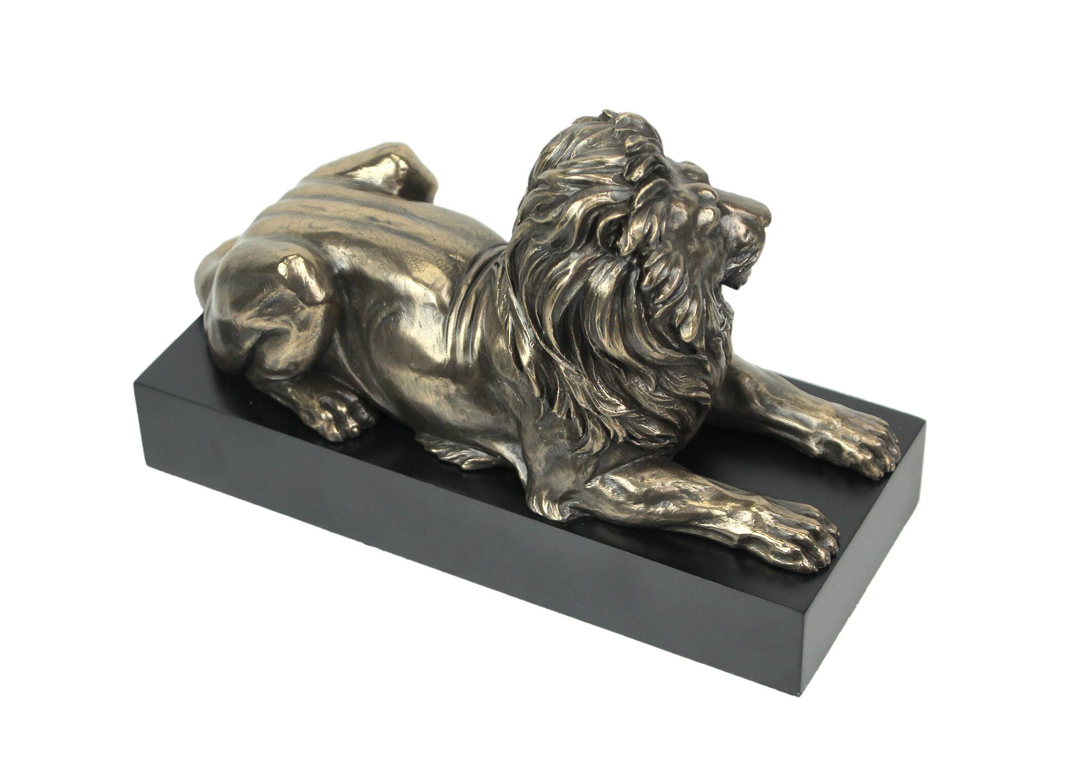 Alt View 1. Veronese Design - Metallic Bronze Finish Lion Lying on Plinth Tabletop Statue 8.75 Inches Long - Bronze.