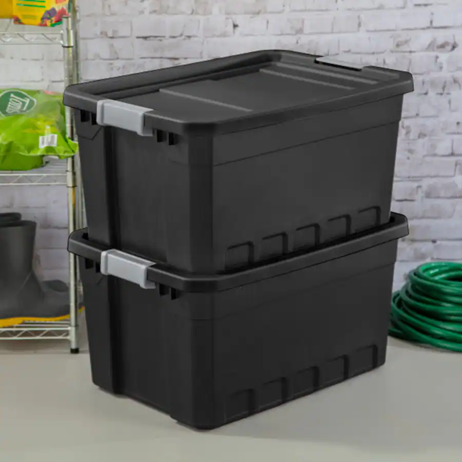 Sterilite 19 Gal Rugged Industrial Stackable Storage Tote w/ Lid, 18 ...