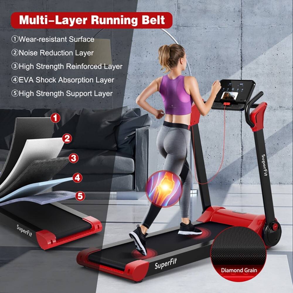 Multi-Layer Running Belt

1. Wear-resistant Surface
2. Noise Reduction Layer
3. High Strength Reinforced Layer
4. EVA Shock Absorption Layer
5. High Strength Support Layer

SuperFit

Diamond Grain