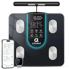 Arboleaf - Smart Body Scale, 8-Electrode Dual-Frequency BIA, Segmental Analyzer, 7-in-1 Display, 50+ Metrics in App - Black