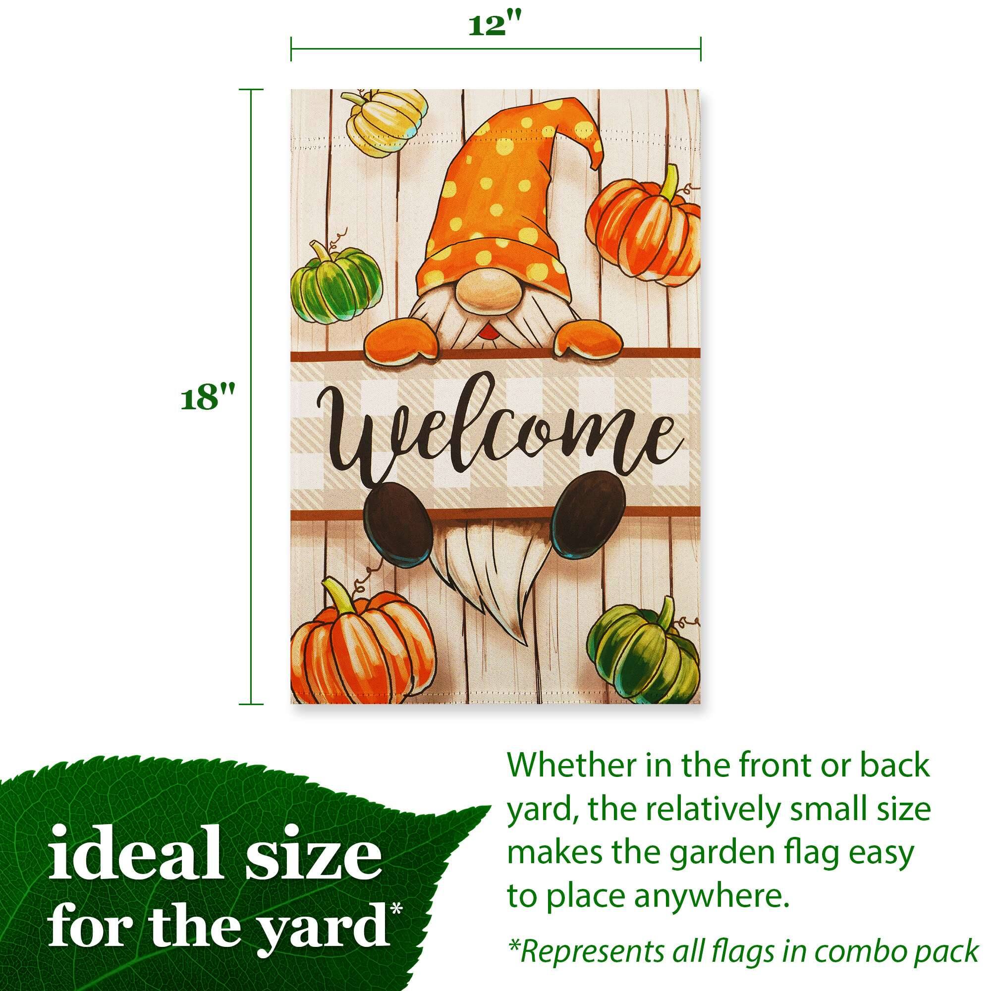 12" x 18"  
Welcome  
ideal size for the yard  

Whether in the front or back yard, the relatively small size makes the garden flag easy to place anywhere.  
*Represents all flags in combo pack