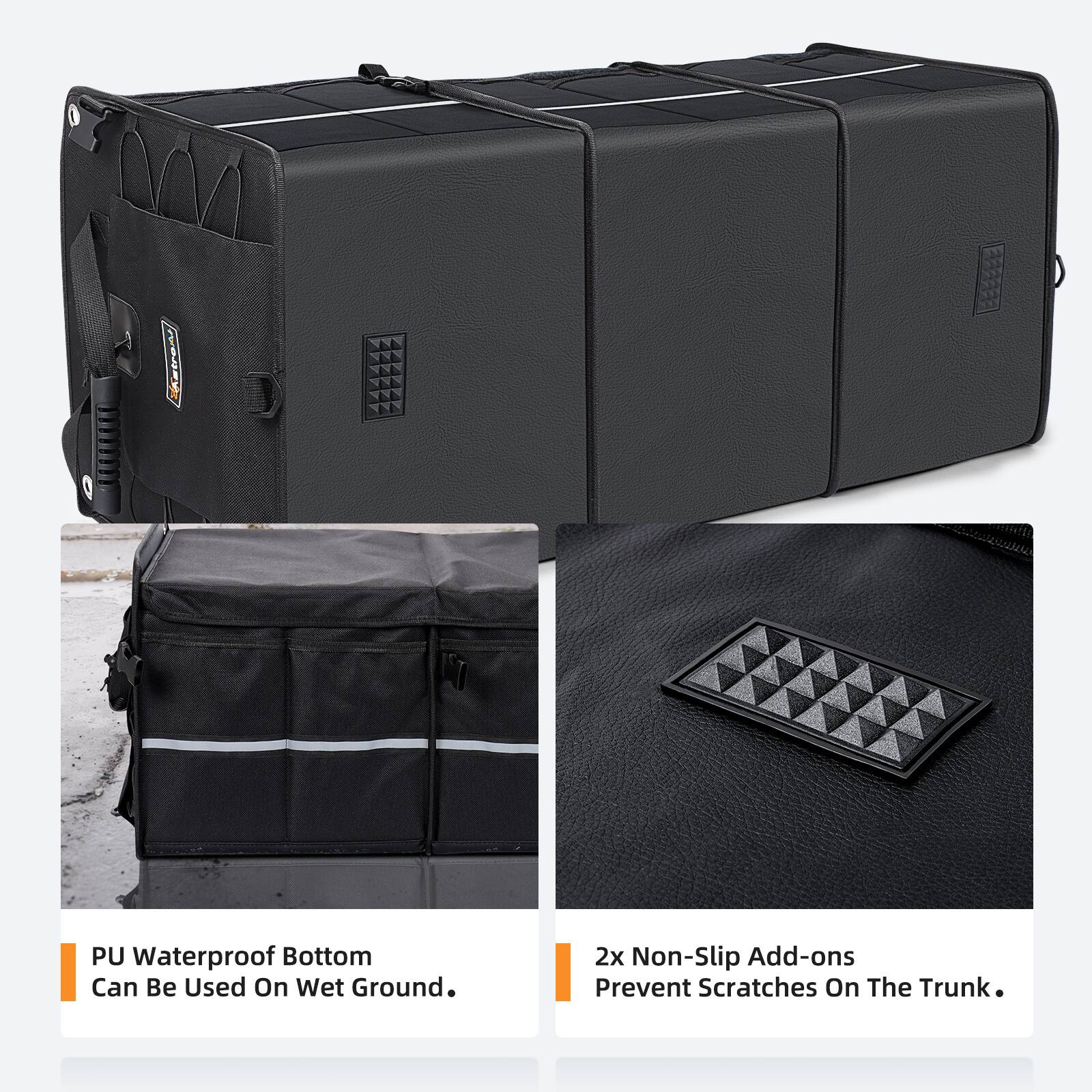 PU Waterproof Bottom  
Can Be Used On Wet Ground.

2x Non-Slip Add-ons  
Prevent Scratches On The Trunk.