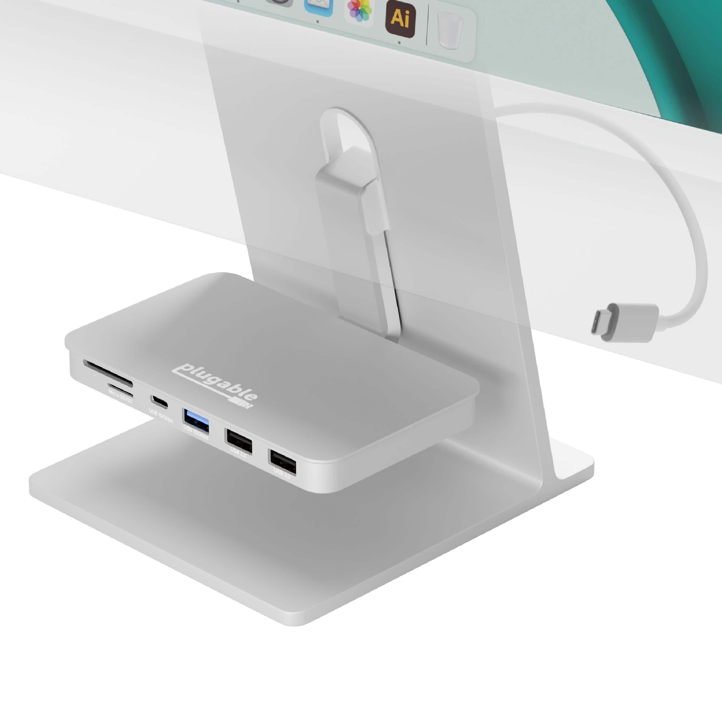 Plugable - USB C 6-in-1 Hub Multiport Adapter for iMac 24 Inch- 10Gbps USB-C and USB 3.0, 2X USB 2.0, microSD&SD - Silver