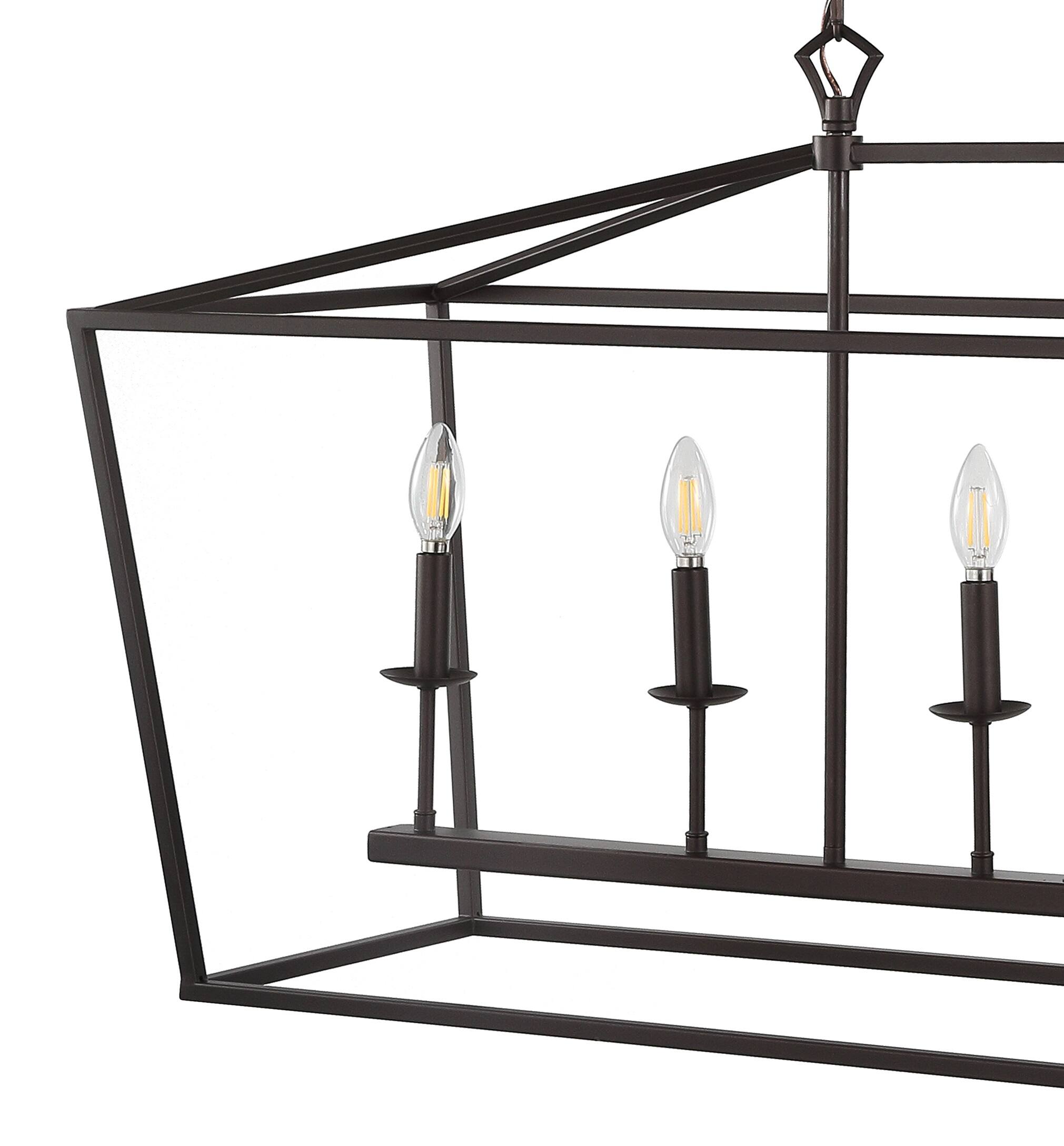 Alt View 4. Jonathan Y - Pagoda 49" 6-Light Classic Traditional Metal Linear Cage Lantern LED Pendant, Oil Rubbed Bronze - Oil Rubbed Bronze.