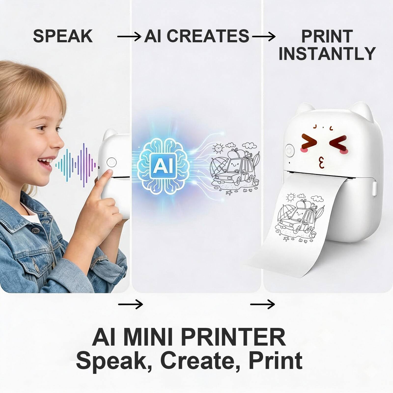Z Z Edge Portable AI Smart Printer with Voice Command, Black