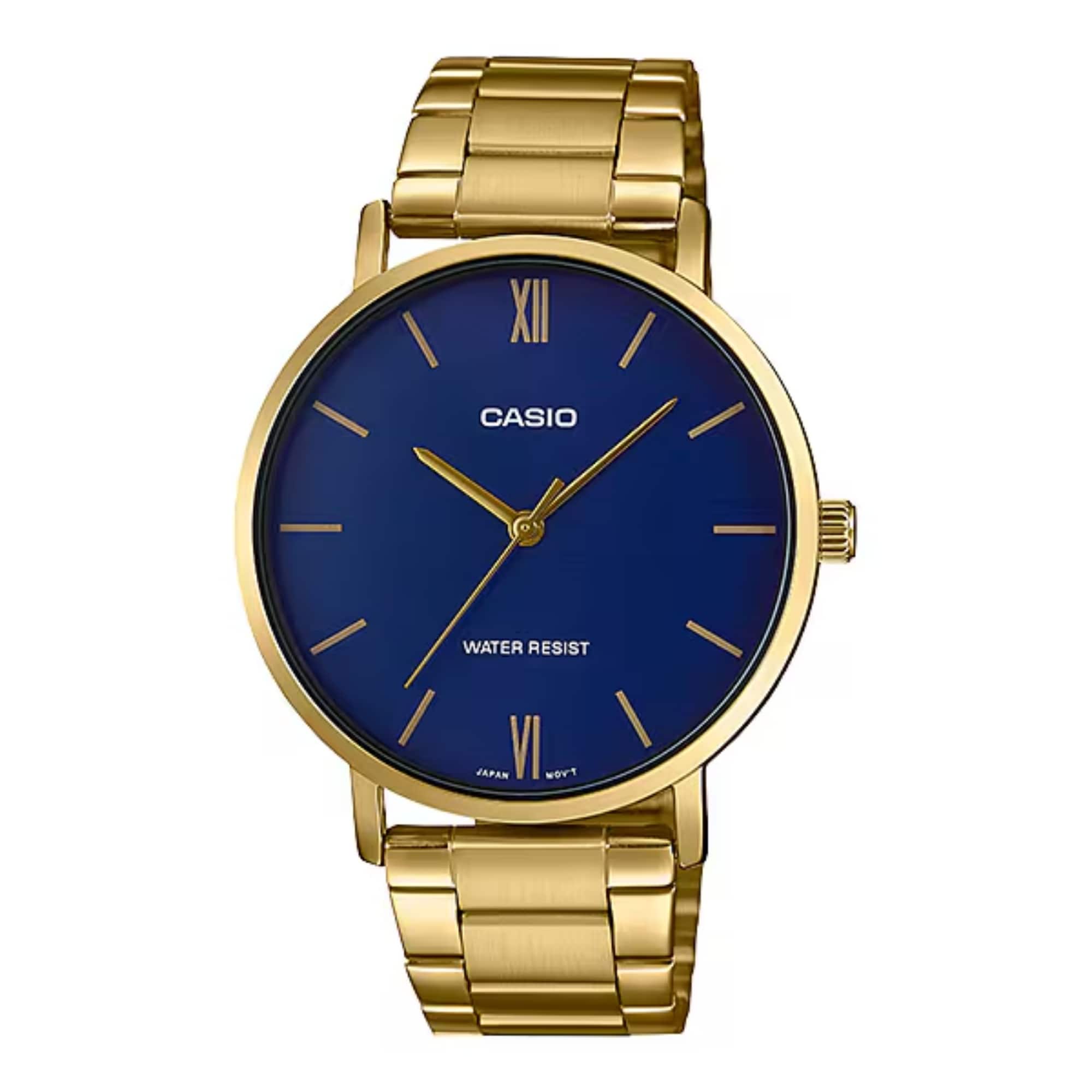 Casio - Men’s Analog Watch Blue Dial Steel Bracelet - MTP-VT01G-2BUDF - Gold