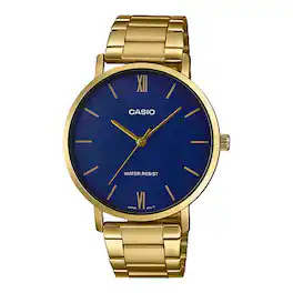 Casio - Men’s Analog Watch Blue Dial Steel Bracelet - MTP-VT01G-2BUDF - Gold