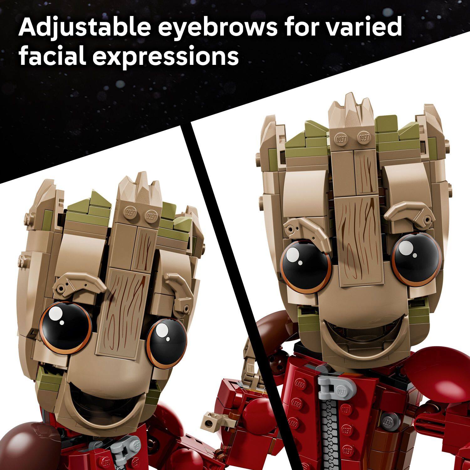 Adjustable eyebrows for varied facial expressions