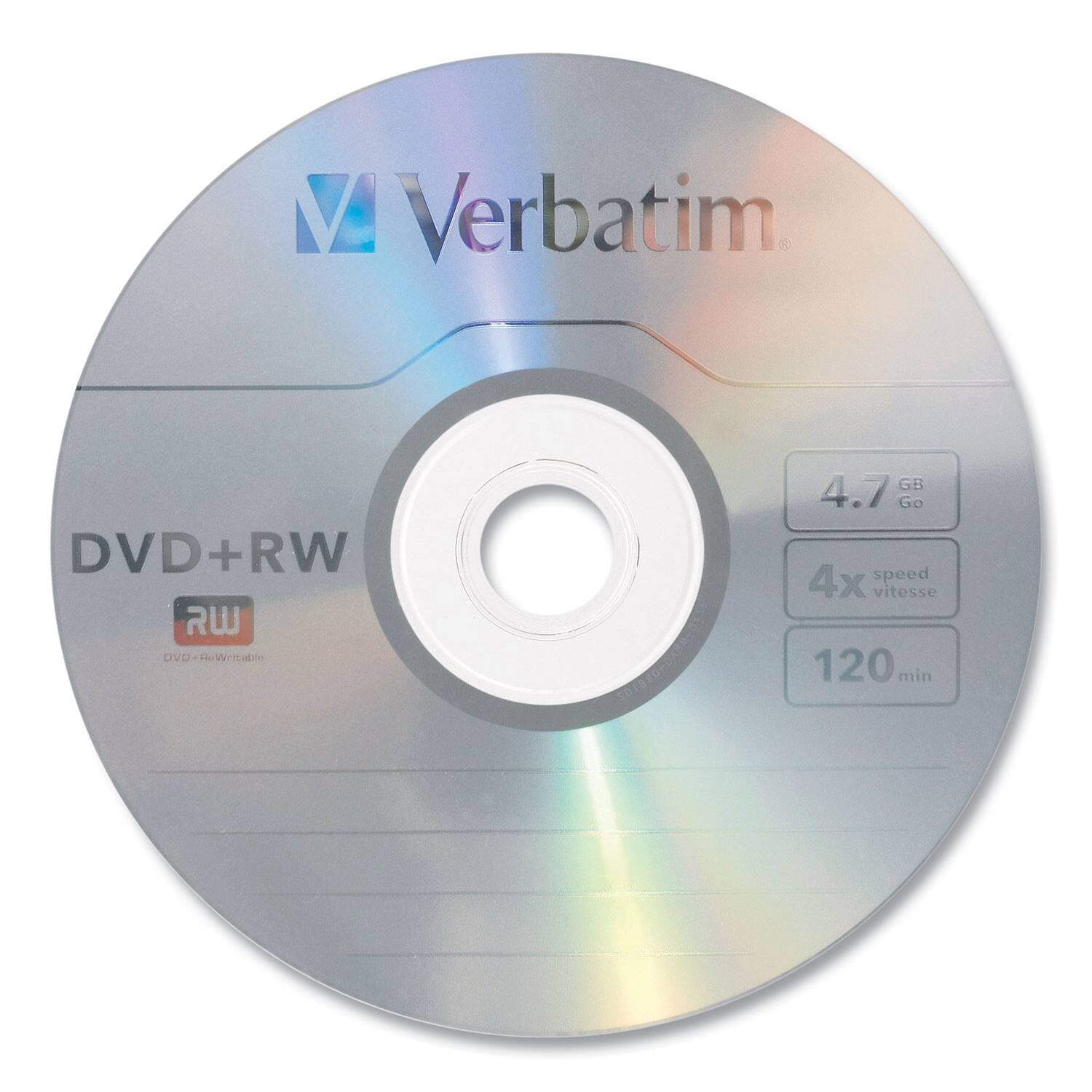 Verbatim  
DVD+RW  
RW  
DVD+RW Rewritable  
4.7 GB / 4.7 Go  
4x speed / vitesse  
120 min