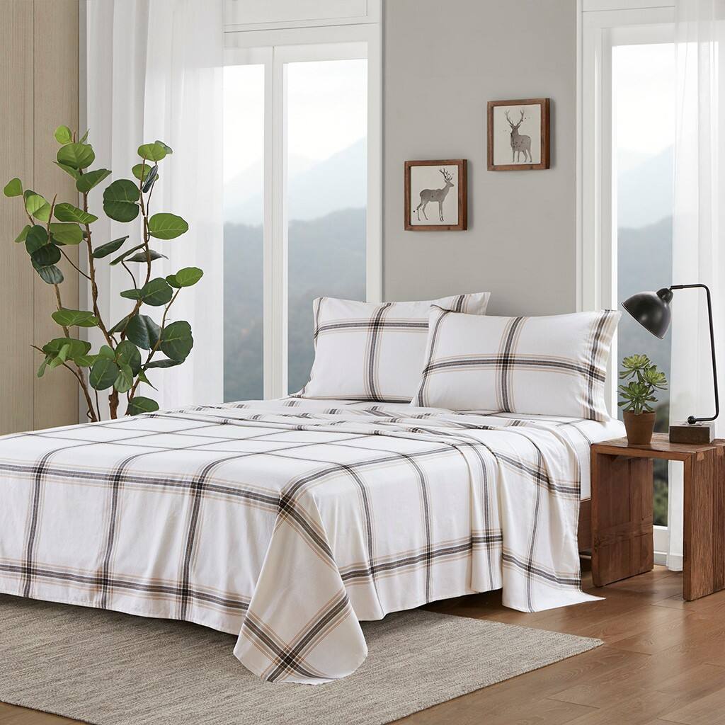 Alt View 1. Gracie Mills - Gracie Mills Kayce Flannel Sheet Set - Tan Plaid.